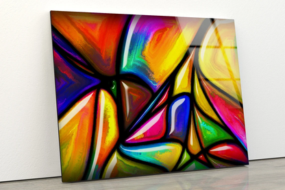 Yellow Blue Pink & Green Abstract Design Acrylic Glass Print Tempered Glass Wall Art 100% Made in Australia Ready to Hang