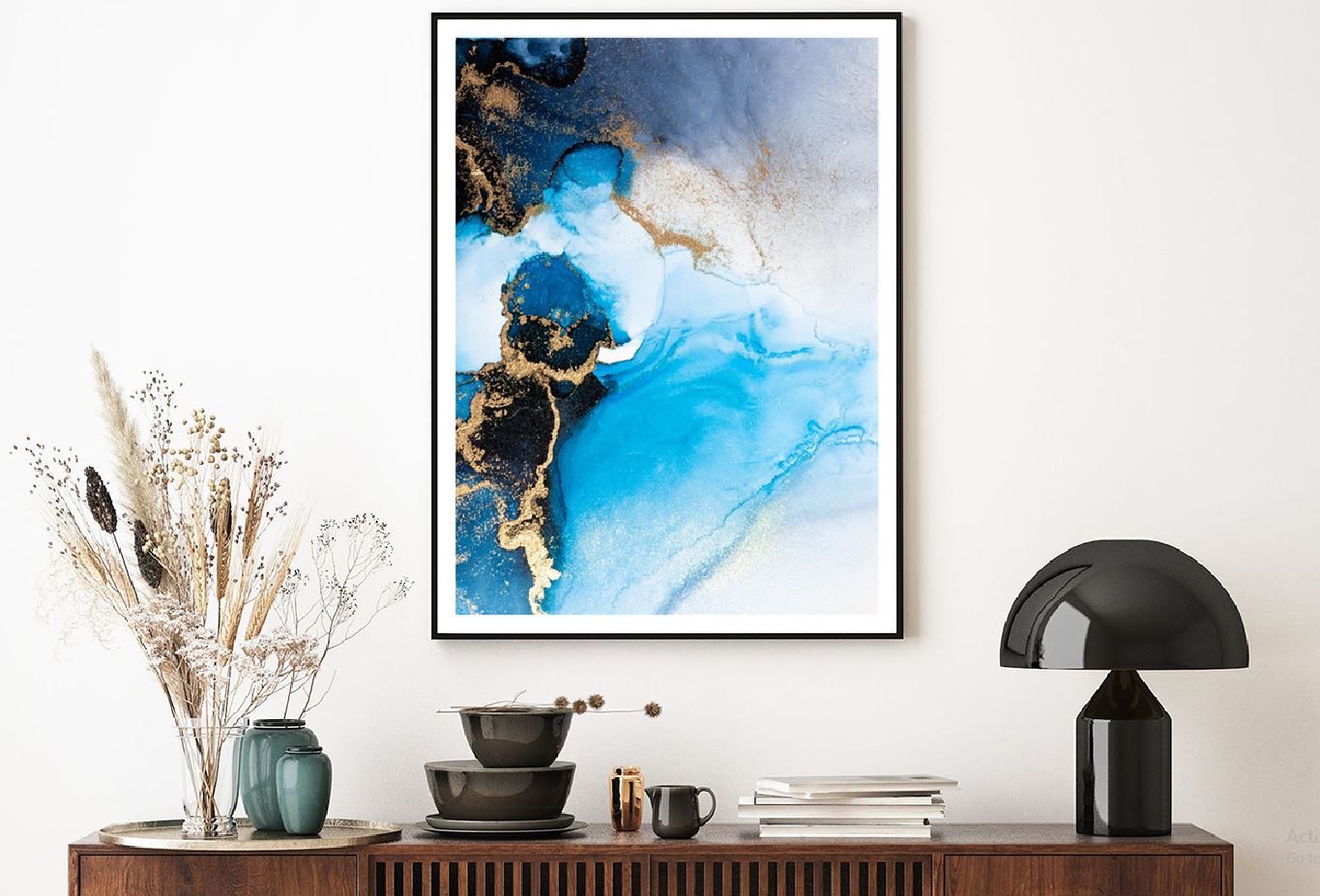 Blue Black & Gold Abstract Design Home Decor Premium Quality Poster Print Choose Your Sizes