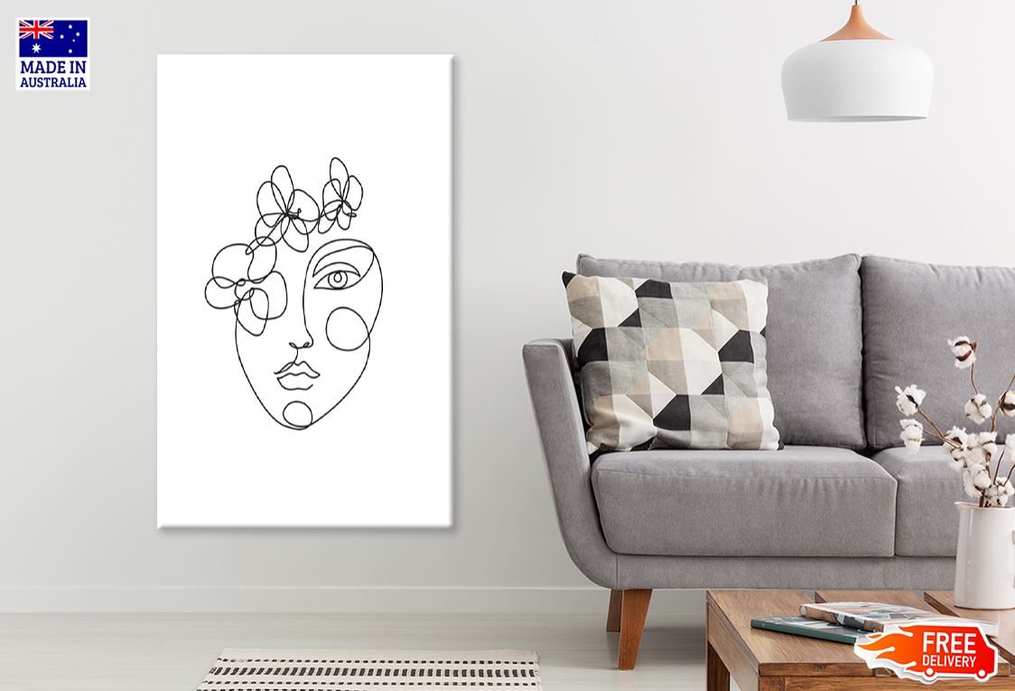 Flowees With Woman Face B&W Line Art Design Print 100% Australian Made