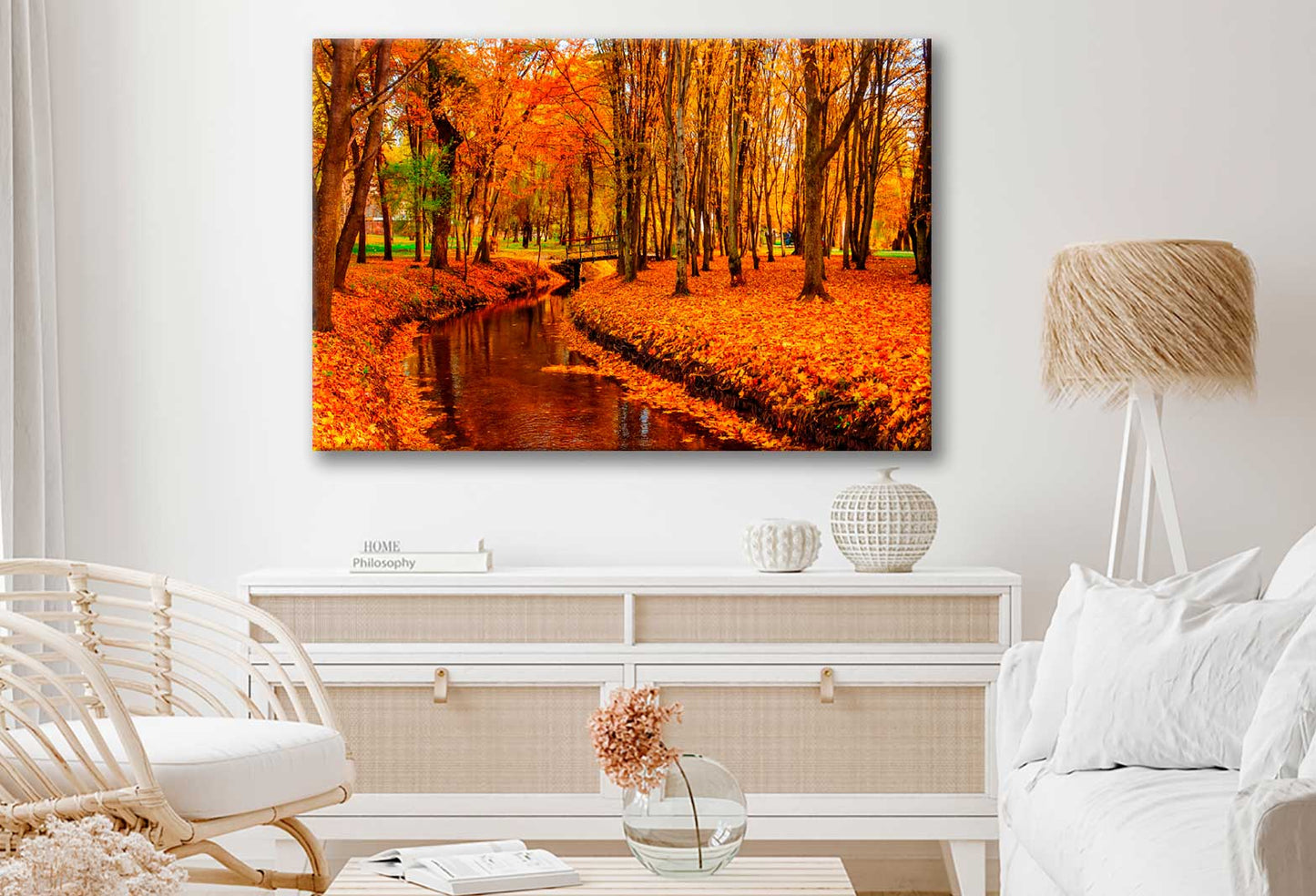 Bella Home River in Autumn Tree Forest Print Canvas Ready to hang