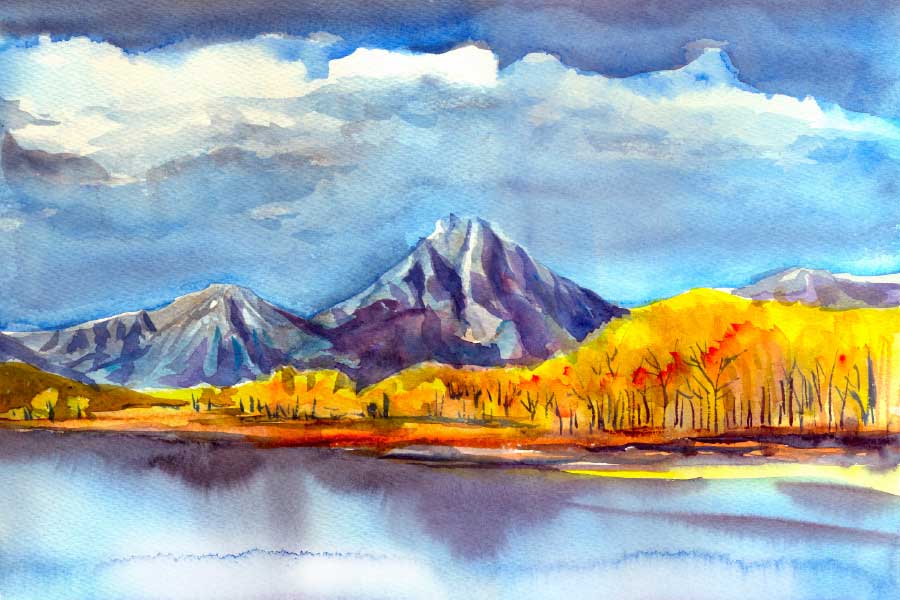 Bella Home Snowy Mountain Range Oil Painting Print Canvas Ready to hang