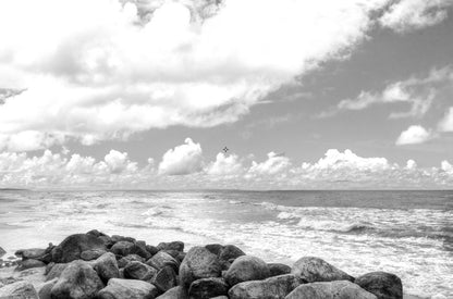 Rocky Sea with Cloudy Sky B&W Photograph Print 100% Australian Made