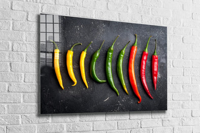 Yellow Green Red Pepper Print Tempered Glass Wall Art 100% Made in Australia Ready to Hang