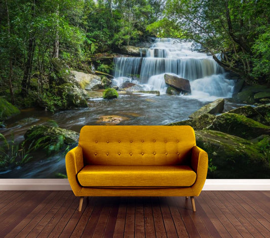 Wallpaper Murals Peel and Stick Removable Stunning Waterfall in Forest High Quality