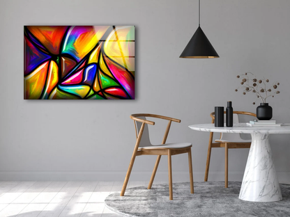 Yellow Blue Pink & Green Abstract Design Acrylic Glass Print Tempered Glass Wall Art 100% Made in Australia Ready to Hang