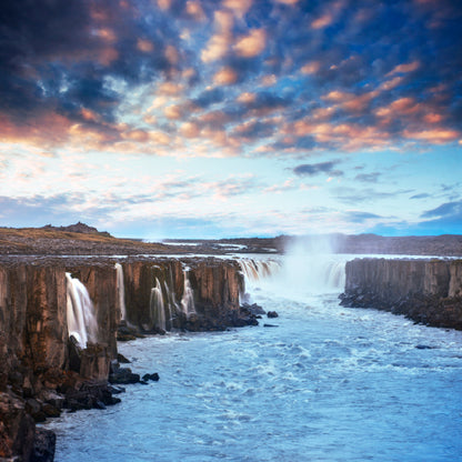 Square Canvas Views of Selfoss Waterfall Photograph High Quality Print 100% Australian Made