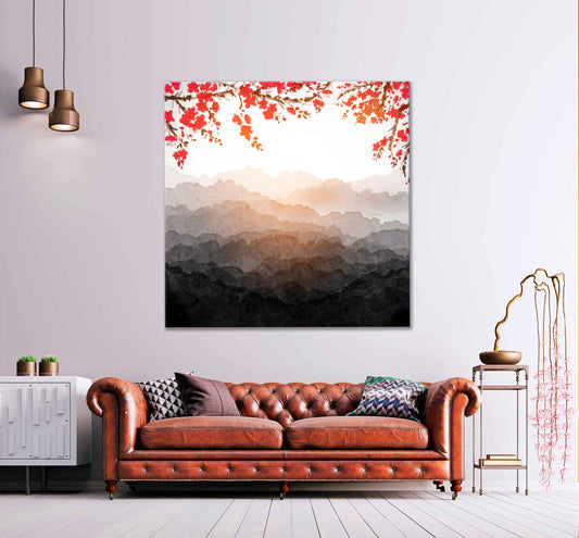 Square Sakura Trees in Blossom With Sunrise High Quality Print 100% Australian Made