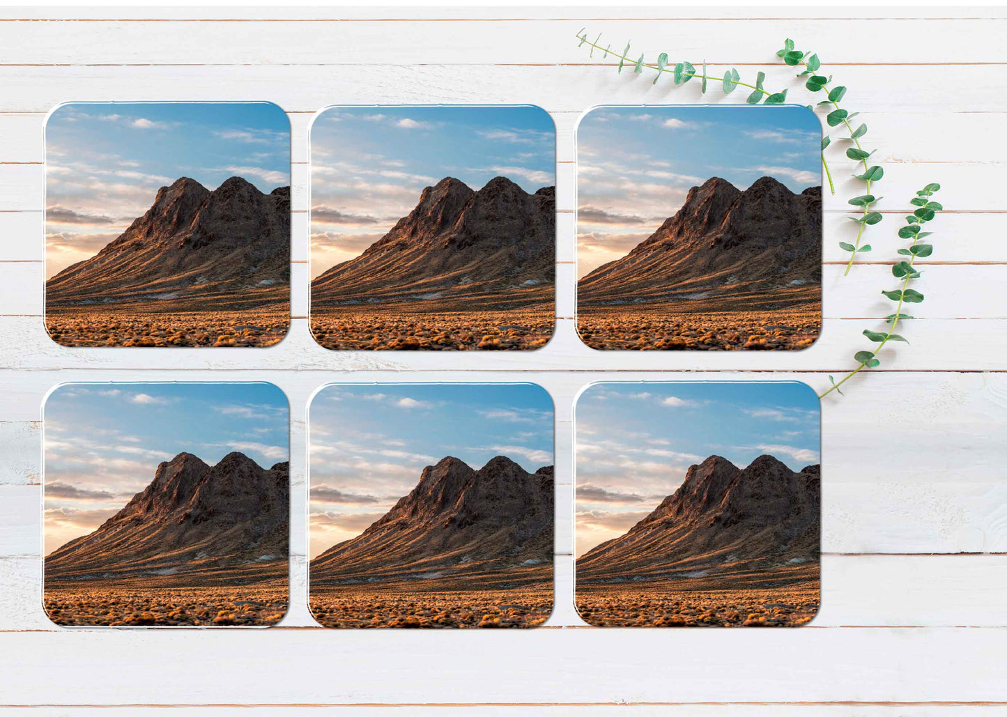 The Southwest Face of Mt. Butler Coasters Wood & Rubber - Set of 6 Coasters