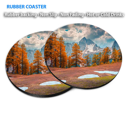 Larch Forest View Coasters Wood & Rubber - Set of 6 Coasters