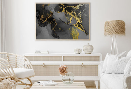 Black with Gold Splash Abstract Design Home Decor Premium Quality Poster Print Choose Your Sizes