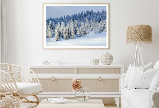 Snow Covered Pine Trees Hill View Photograph Home Decor Premium Quality Poster Print Choose Your Sizes