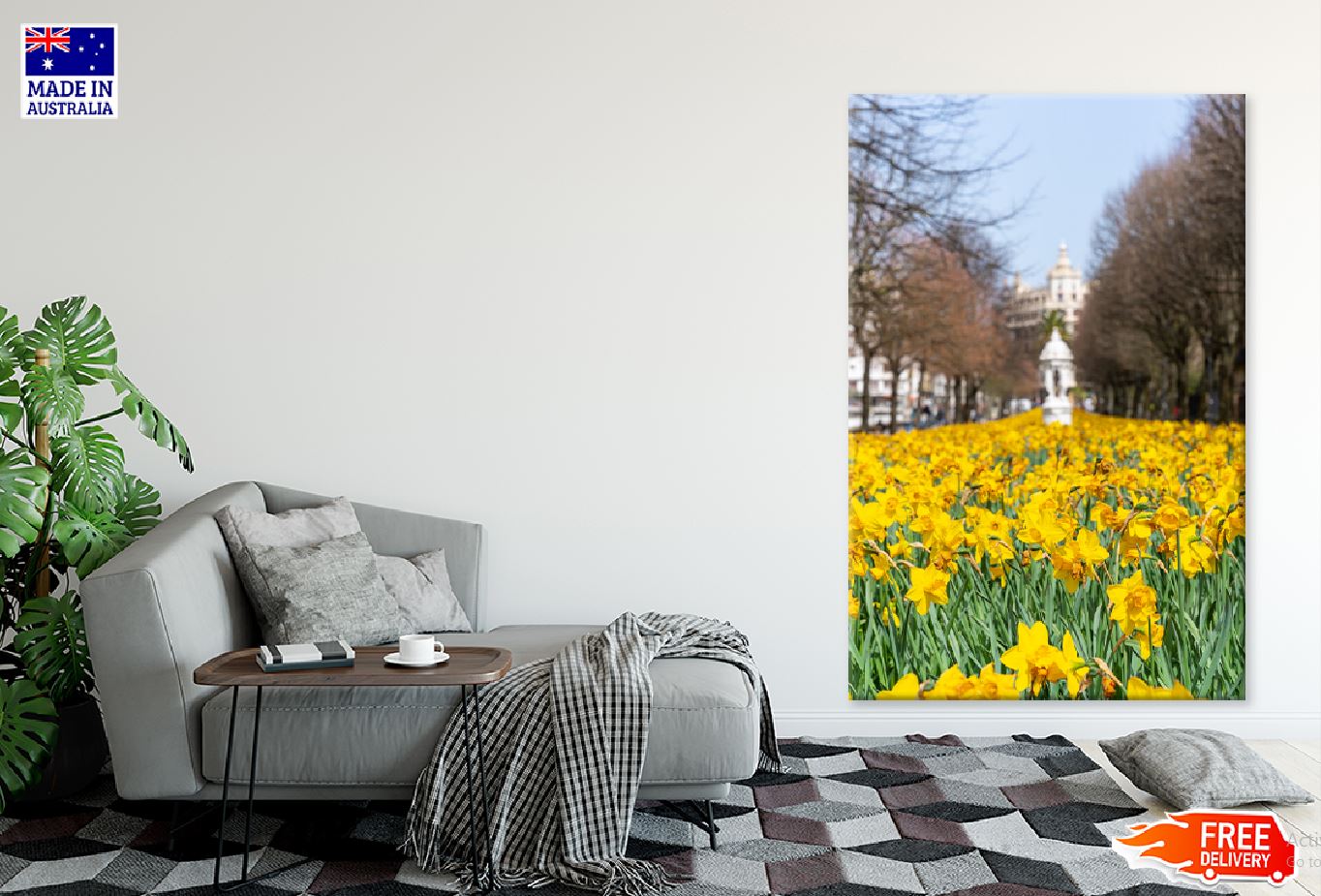 Yellow Flower Field View Photograph Basque Print 100% Australian Made