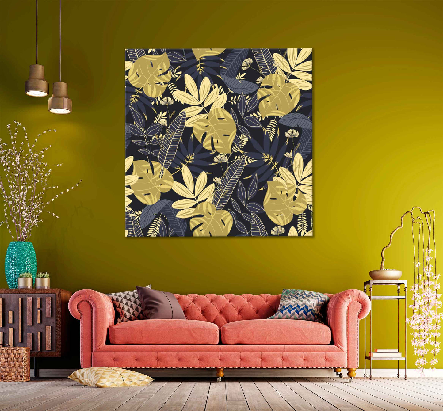 Square Canvas Tropical Plants Leaves Vector Design High Quality Print 100% Australian Made