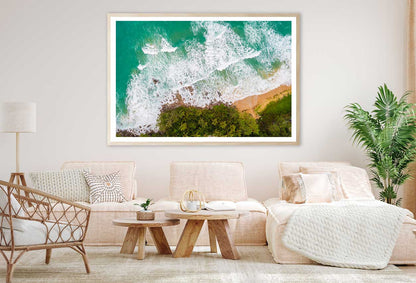 Sea Wave on Rocks & Trees Aerial View Home Decor Premium Quality Poster Print Choose Your Sizes