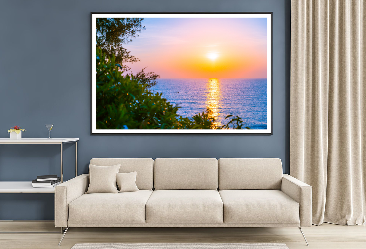 Trees & Sea Sunset Scenery View Home Decor Premium Quality Poster Print Choose Your Sizes