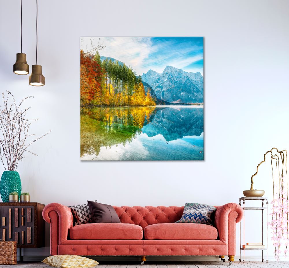 Square Canvas Autumn Almtal Valley Scenery View High Quality Print 100% Australian Made