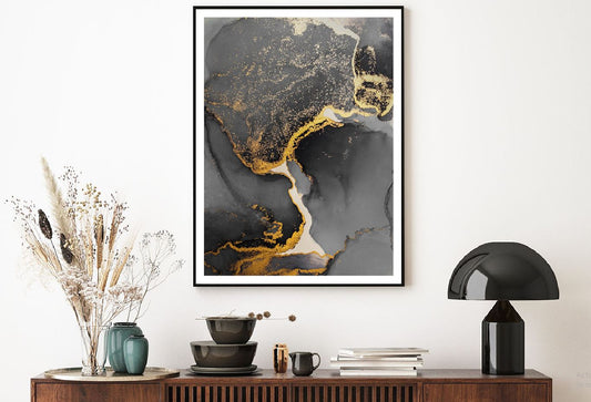 Dark Gold Splash & Black Abstract Design Home Decor Premium Quality Poster Print Choose Your Sizes