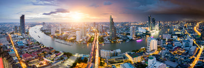 Panoramic Canvas Bangkok Downtown Aerial Sunset View High Quality 100% Australian Made Wall Canvas Print Ready to Hang