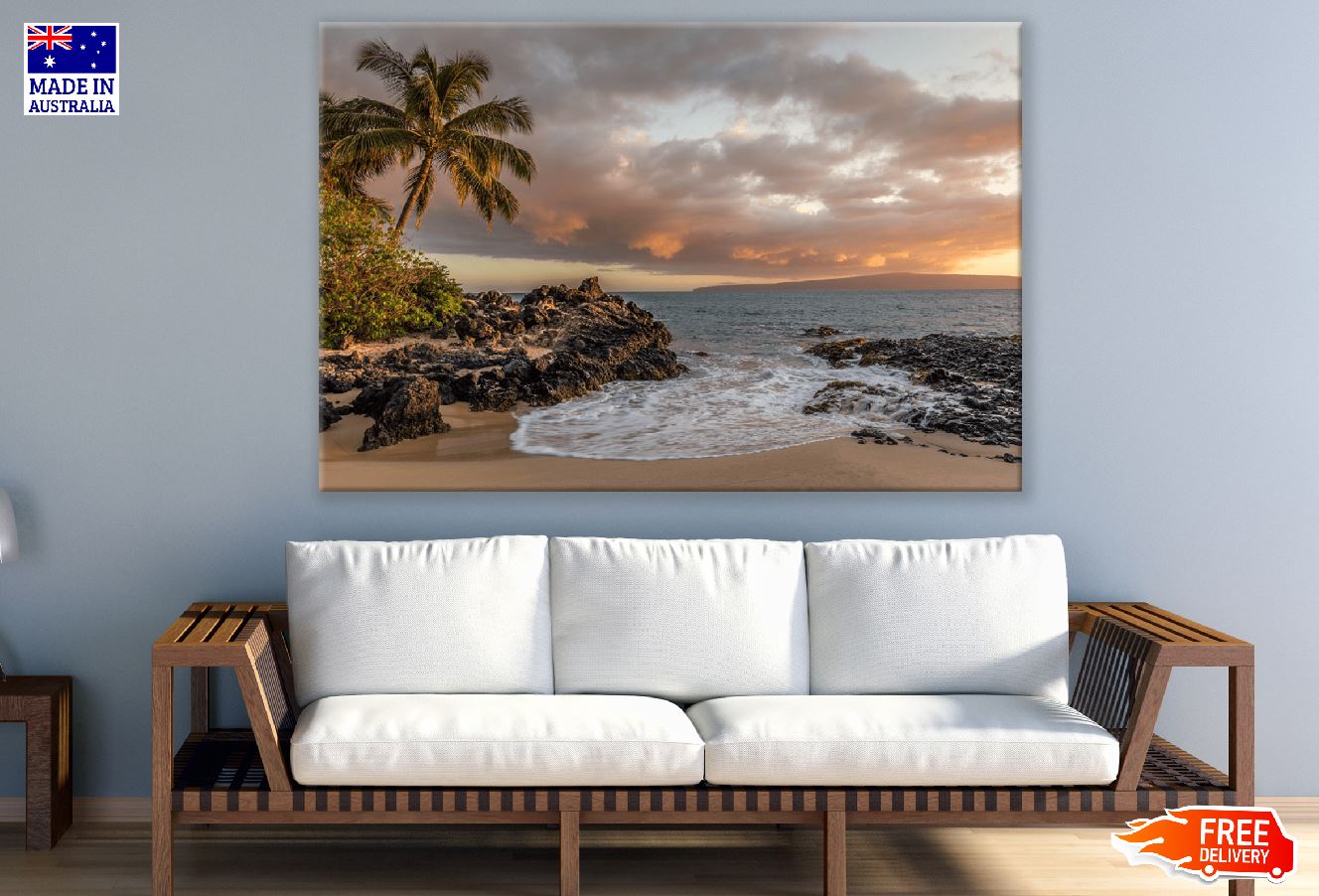 Palm Tree & Beach Sunset Scenery Photograph Print 100% Australian Made