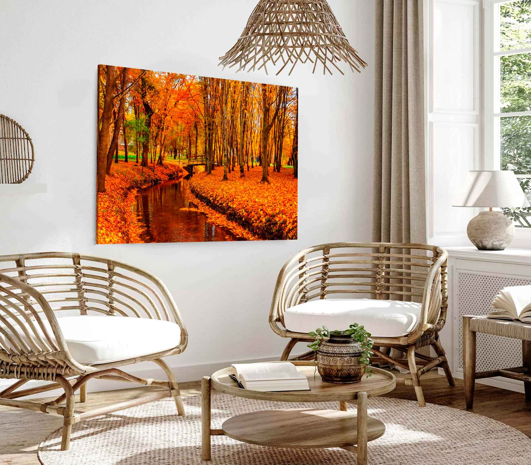 Bella Home River in Autumn Tree Forest Print Canvas Ready to hang