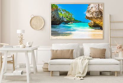 Rocky Beach with Palm Trees View Photograph Home Decor Premium Quality Poster Print Choose Your Sizes