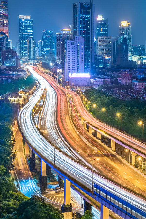 Overpass Bridge & City Night View Photograph Home Decor Premium Quality Poster Print Choose Your Sizes