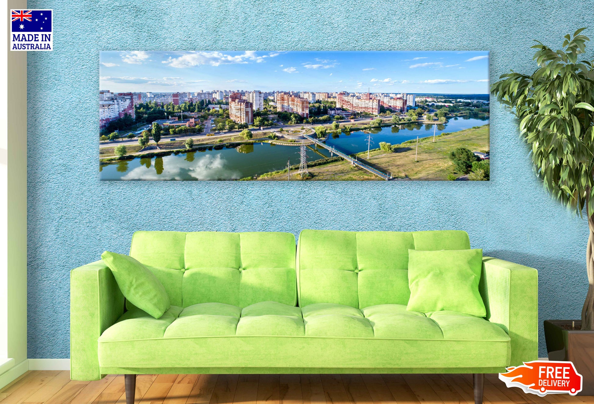 Panoramic Canvas Troieshchyna Kiev City Skyline View High Quality 100% Australian Made Wall Canvas Print Ready to Hang