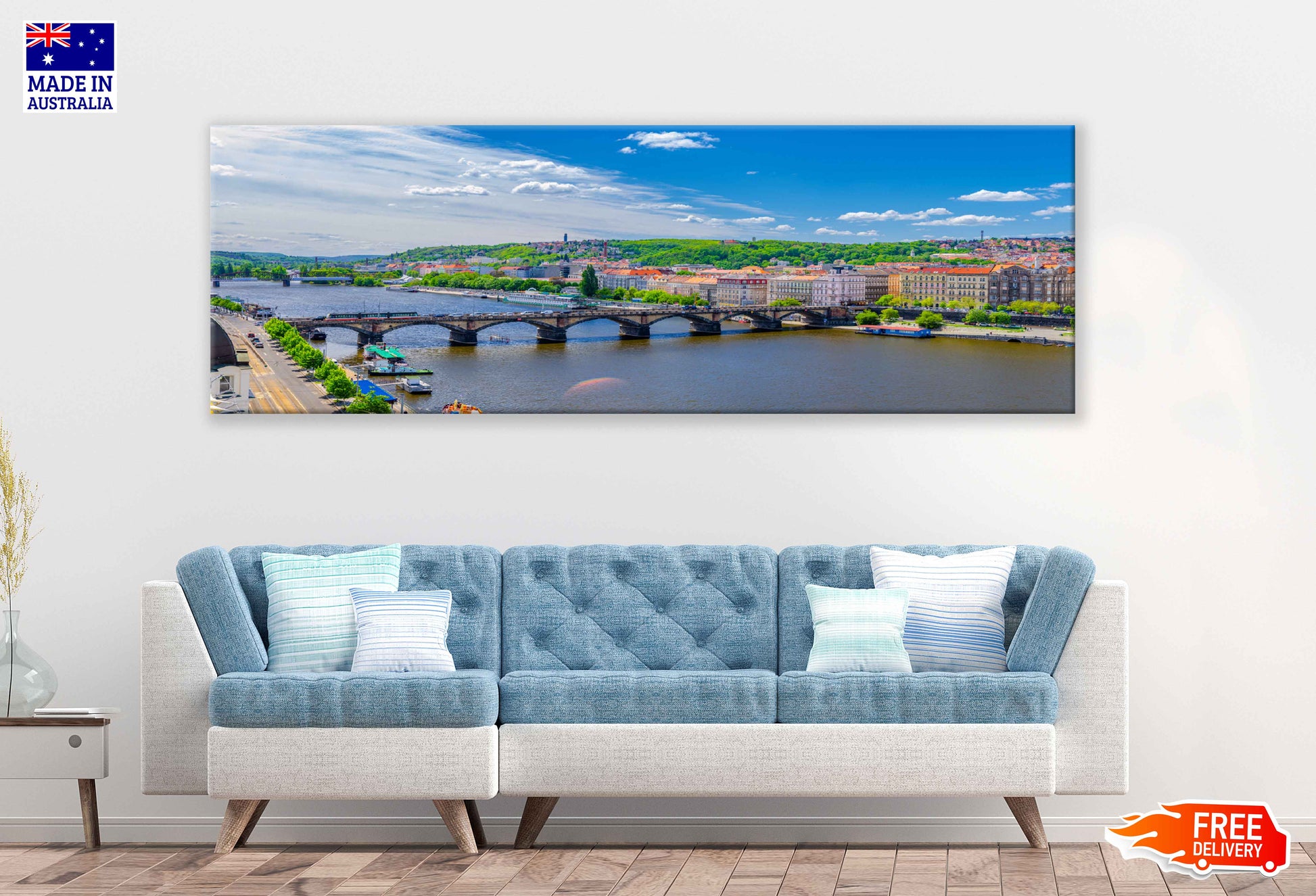 Panoramic Canvas Prague City & Bridge View Photograph High Quality 100% Australian Made Wall Canvas Print Ready to Hang