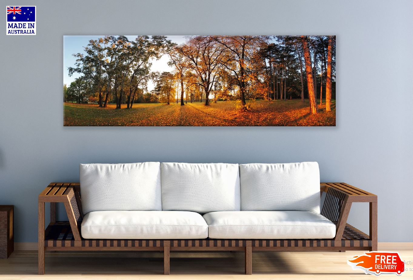 Panoramic Canvas Sunset on Autumn Trees Photograph High Quality 100% Australian Made Wall Canvas Print Ready to Hang