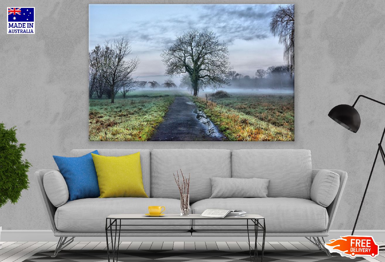 Tree on Road with Grass Field Photograph Print 100% Australian Made