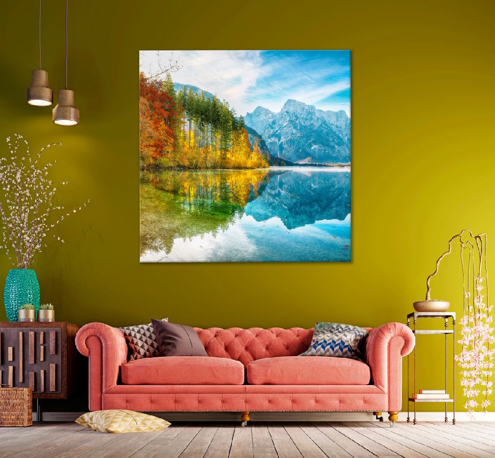 Square Canvas Autumn Almtal Valley Scenery View High Quality Print 100% Australian Made