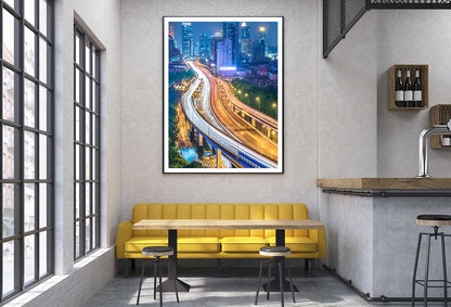 Overpass Bridge & City Night View Photograph Home Decor Premium Quality Poster Print Choose Your Sizes