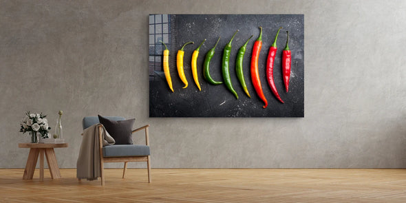 Yellow Green Red Pepper Print Tempered Glass Wall Art 100% Made in Australia Ready to Hang