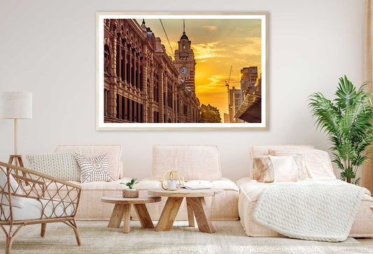 Clock Tower of Flinders Street Sunset Photograph Home Decor Premium Quality Poster Print Choose Your Sizes