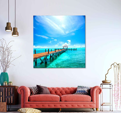 Square Canvas Resort Jetty near Cancun View Photograph High Quality Print 100% Australian Made