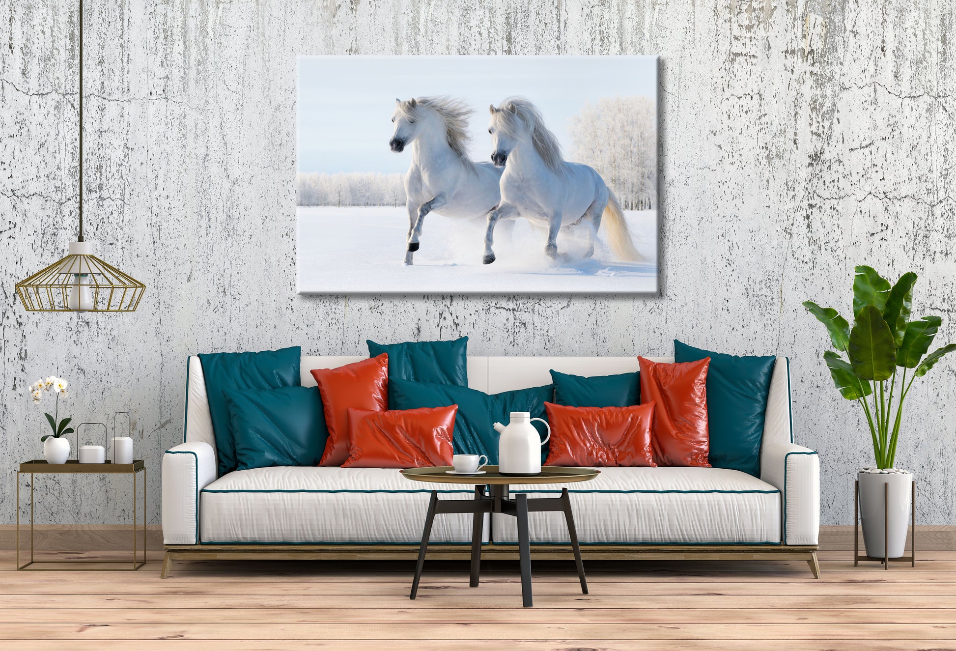 White Horses Couple and Snow Print 100% Australian Made