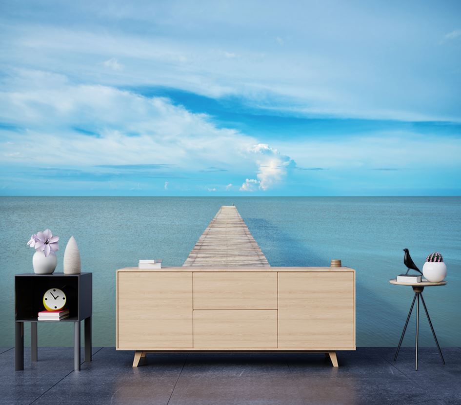 Wallpaper Murals Peel and Stick Removable Wooden Pier Over the Beach High Quality