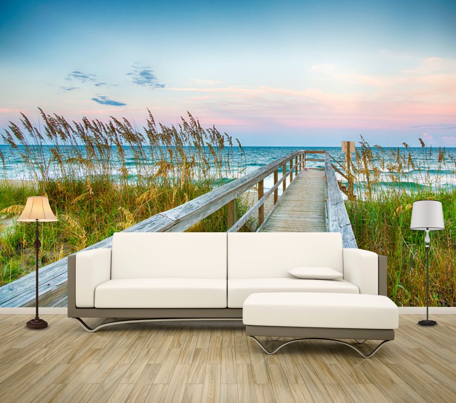 Wallpaper Murals Peel and Stick Removable Public Beach on Kure Beach on North Carolina's Atlantic Coast High Quality