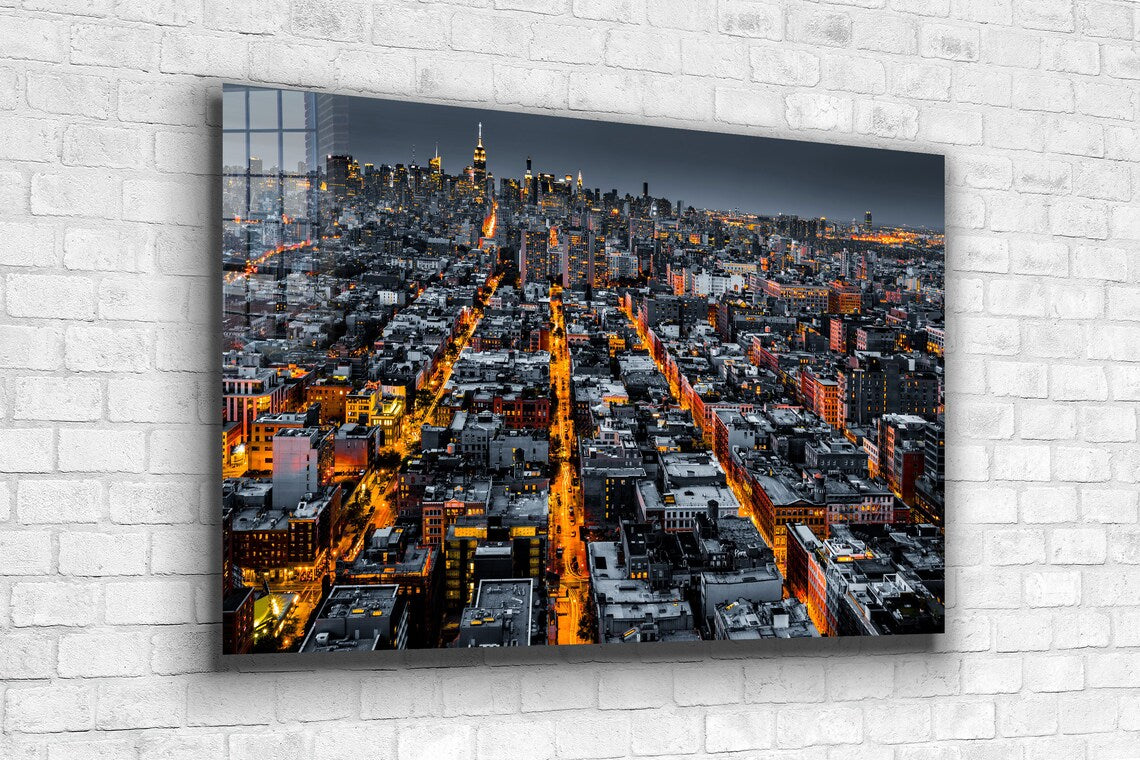 Night City Skyline View Print Tempered Glass Wall Art 100% Made in Australia Ready to Hang