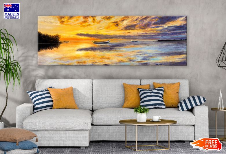 Panoramic Canvas Beach View in Sunset High Quality 100% Australian made wall Canvas Print ready to hang