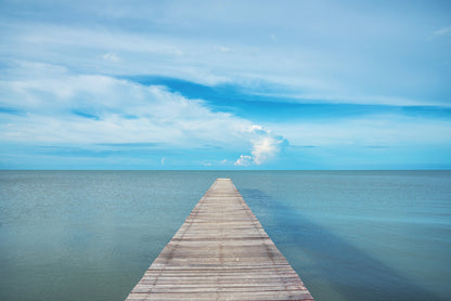 Wooden Pier Over Blue Beach Scenery Photograph Print 100% Australian Made