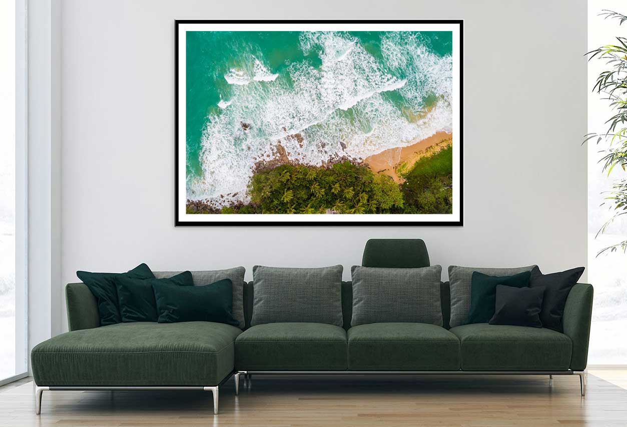 Sea Wave on Rocks & Trees Aerial View Home Decor Premium Quality Poster Print Choose Your Sizes