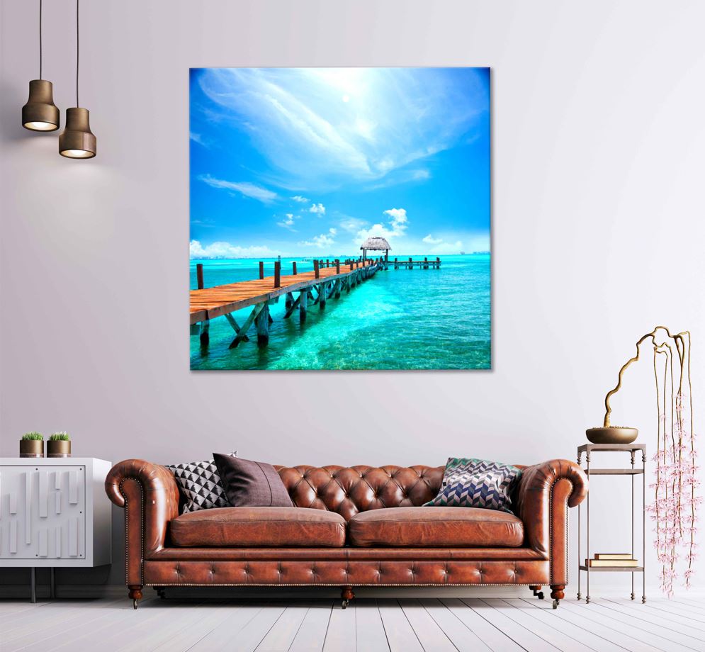 Square Canvas Resort Jetty near Cancun View Photograph High Quality Print 100% Australian Made