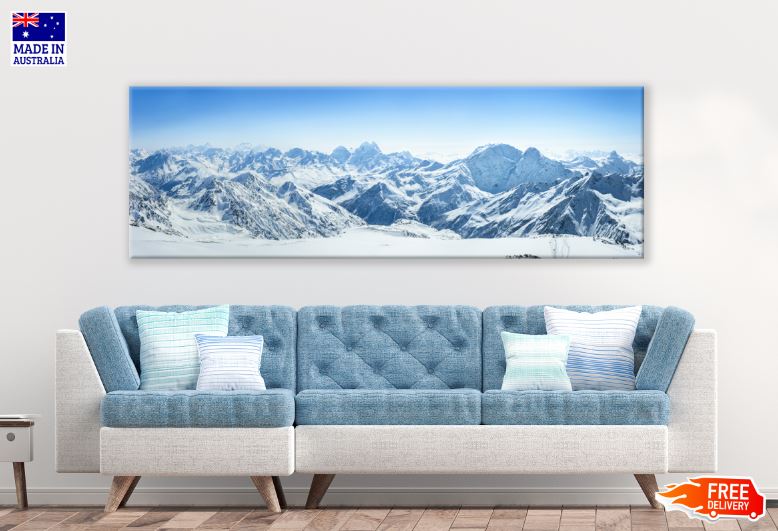 Panoramic Canvas Snow Capped Mountains Photograph High Quality 100% Australian Made Wall Canvas Print Ready to Hang