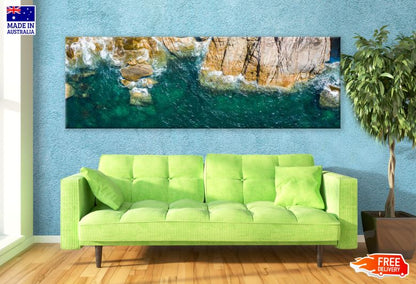 Panoramic Canvas Sea & Cliff Aerial View Photograph High Quality 100% Australian Made Wall Canvas Print Ready to Hang