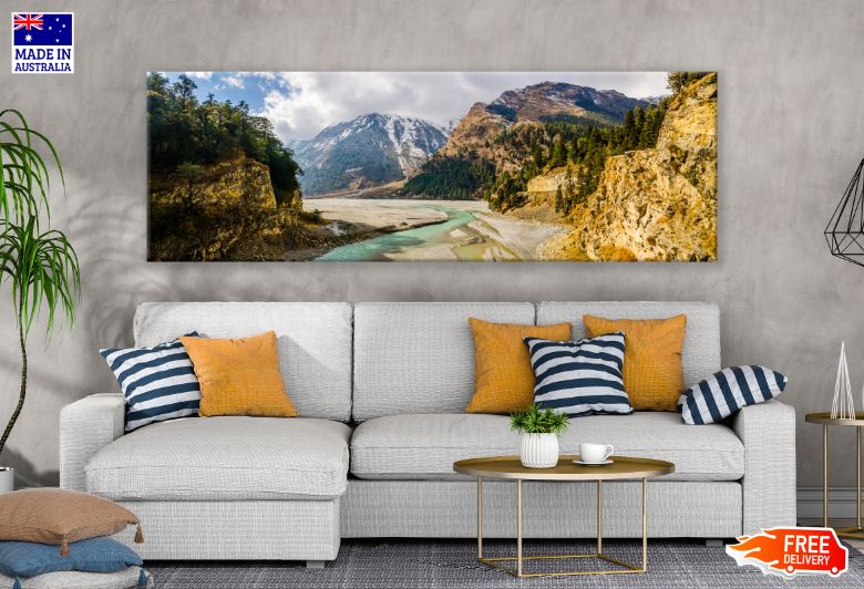 Panoramic Canvas Water Stream in Mountains Photograph High Quality 100% Australian Made Wall Canvas Print Ready to Hang