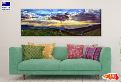 Panoramic Canvas Sunset View Over Mountain Photograph High Quality 100% Australian Made Wall Canvas Print Ready to Hang