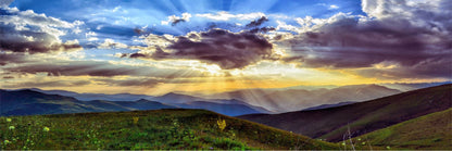 Panoramic Canvas Sunset View Over Mountain Photograph High Quality 100% Australian Made Wall Canvas Print Ready to Hang