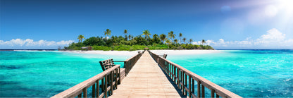 Panoramic Canvas Wooden Bridge Over Sea Photograph High Quality 100% Australian Made Wall Canvas Print Ready to Hang