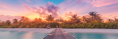 Panoramic Canvas Wooden Pier Over Sea at Sunset Photograph High Quality 100% Australian Made Wall Canvas Print Ready to Hang